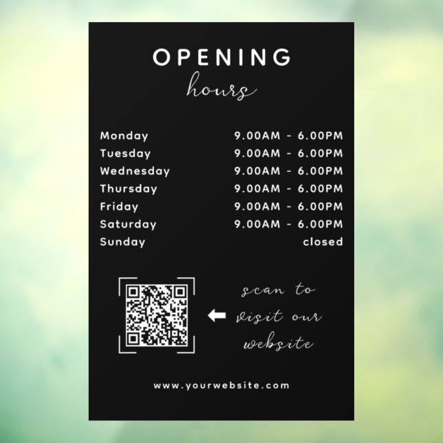 Autocollant Pour Fenêtre Code QR de l'heure d'ouverture de la boutique Noir (Feuille 3)