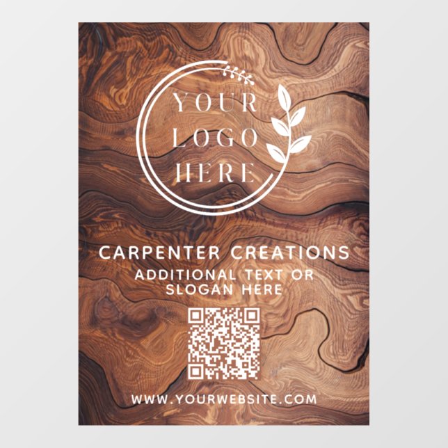 Autocollant Pour Fenêtre Code QR de logo de menuiserie en bois moderne élég (Feuille)