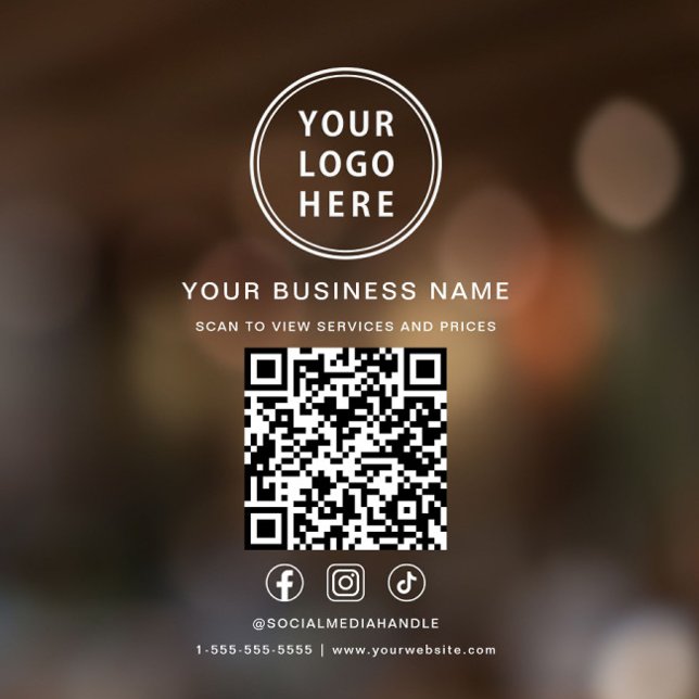 Autocollant Pour Fenêtre Code QR de logo d'entreprise lettrage blanc (Business Logo QR Code White Lettering Window Cling)