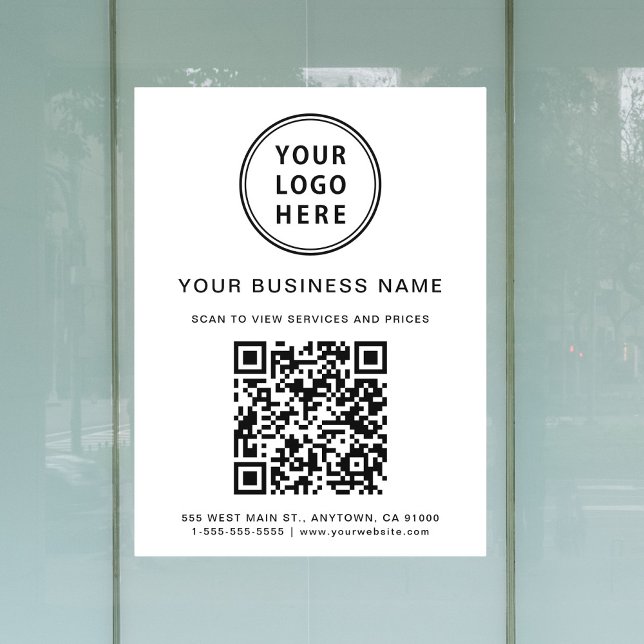 Autocollant Pour Fenêtre Code QR de logo d'entreprise simple blanc ( Simple Business Logo QR Code White Window Cling)
