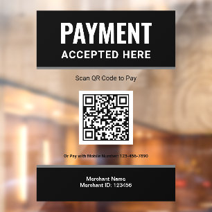 Autocollant Pour Fenêtre Code QR de paiement d'entreprise Black Scan to Pay