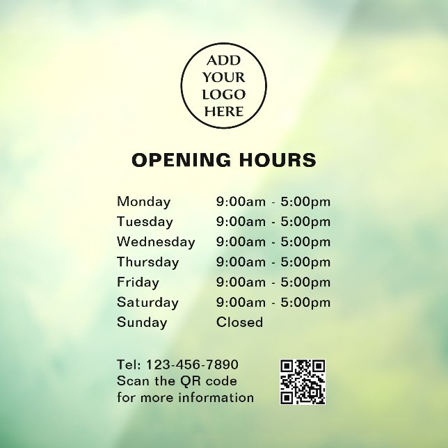 Autocollant Pour Fenêtre Code QR d'entreprise Heures d'ouverture du magasin (Feuille 3)