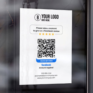 Autocollant Pour Fenêtre Code QR des avis Facebook Évaluez mon entreprise 5