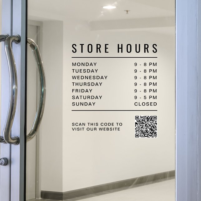 Autocollant Pour Fenêtre Code QR des heures d'ouverture (Store Hours QR Code Window Cling)