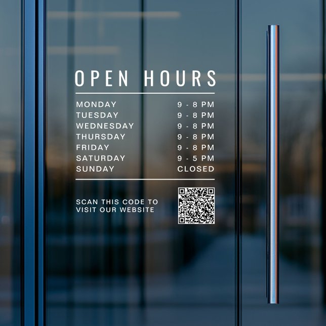 Autocollant Pour Fenêtre Code QR des heures d'ouverture de l'entreprise (Business Open Hours QR Code Window Cling)