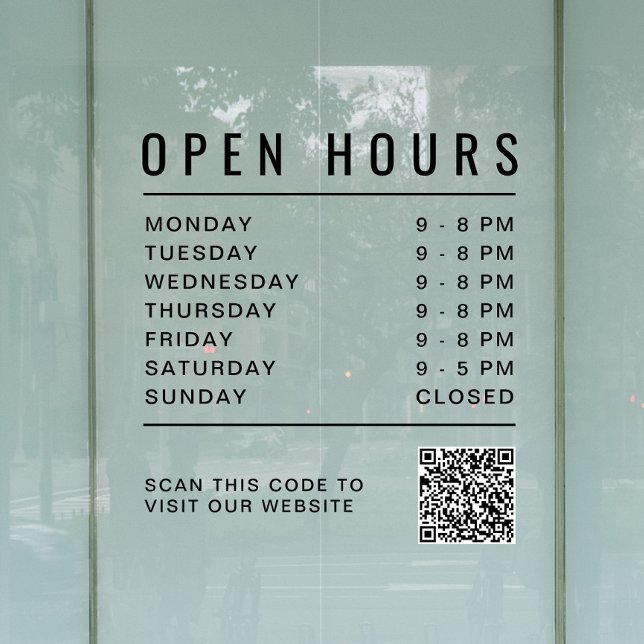 Autocollant Pour Fenêtre Code QR des heures d'ouverture de l'entreprise (Business Open Hours QR Code Window Cling)