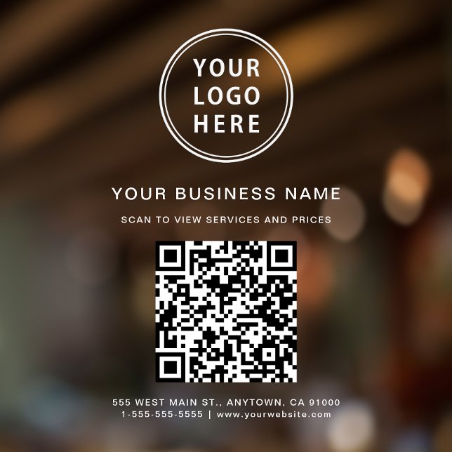 Autocollant Pour Fenêtre Code QR du logo blanc de l'entreprise (Elevate your business with a custom Logo and QR code window cling sign)