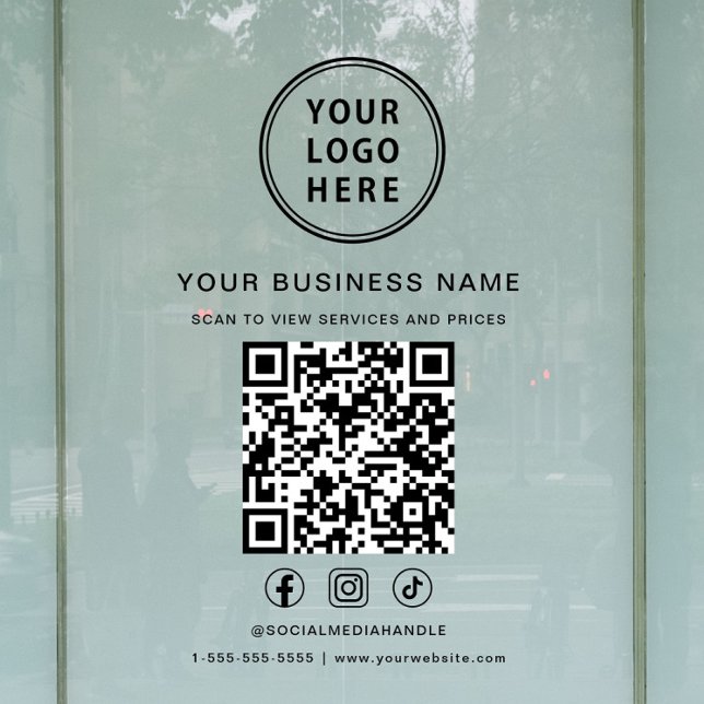 Autocollant Pour Fenêtre Code QR du logo de l'entreprise (Business Logo Scan To View QR Code Window Cling)