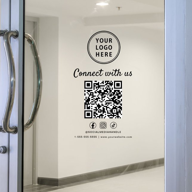Autocollant Pour Fenêtre Code QR du logo de l'entreprise Connectez-vous ave (Business Logo QR Code Connect With Us Window Cling)