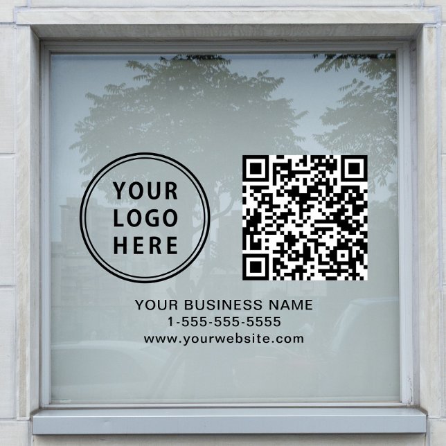 Autocollant Pour Fenêtre Code QR du logo de l'entreprise Horizontal (Business Logo QR Code Horizontal Window Cling)