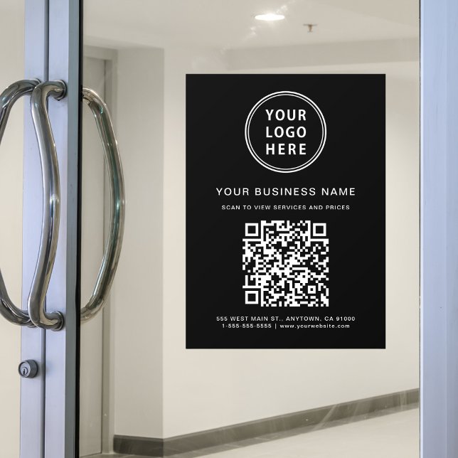 Autocollant Pour Fenêtre Code QR du logo de l'entreprise noir (Business Logo QR Code Black Window Cling)