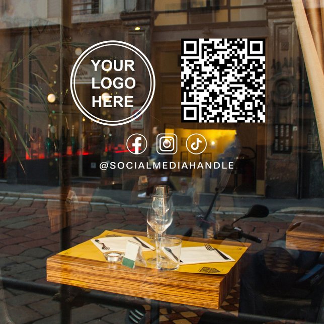 Autocollant Pour Fenêtre Code QR du logo de l'entreprise Réseaux sociaux Ho (Business Logo QR Code Social Media Horizontal Window Cling)