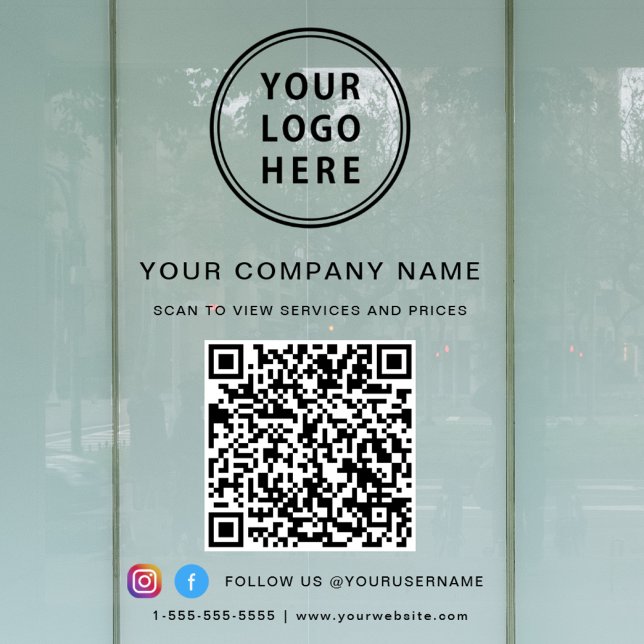 Autocollant Pour Fenêtre Code QR du logo de l'entreprise sur les réseaux so (Elevate your business with a custom logo, QR code and social media window cling sign)