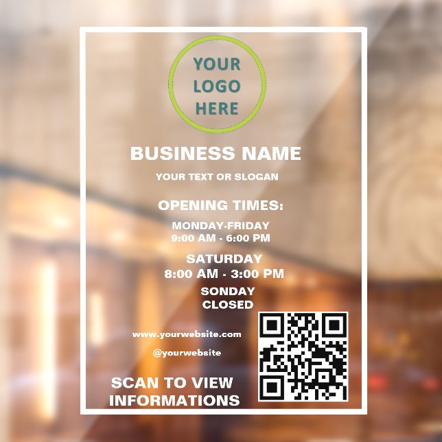 Autocollant Pour Fenêtre Code QR du logo d'entreprise à heures d'ouverture  (Feuille 2)