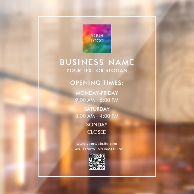 Autocollant Pour Fenêtre Code QR du logo d'entreprise à heures d'ouverture  (Feuille 2)