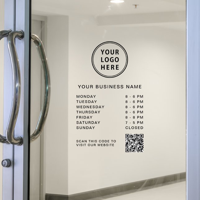 Autocollant Pour Fenêtre Code QR du logo des heures d'ouverture (Créateur téléchargé)