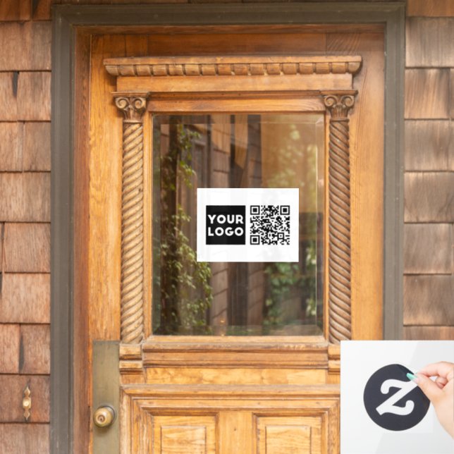 Autocollant Pour Fenêtre Code QR éditable & Votre logo ou image d'entrepris (Porte d'accueil)