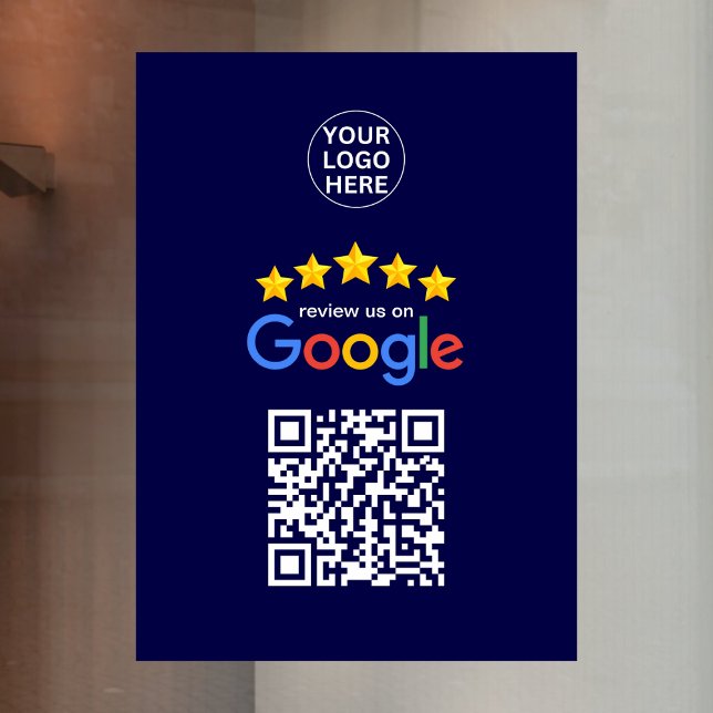 Autocollant Pour Fenêtre Code QR Google Business Reviews 5 étoiles Bleu mar (Créateur téléchargé)