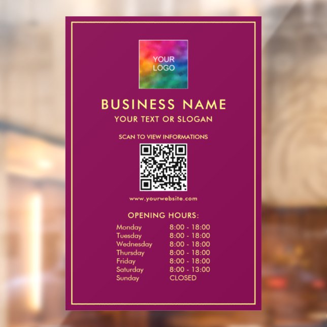 Autocollant Pour Fenêtre Code QR Heures d'ouverture Téléchargez votre logo  (Feuille 2)