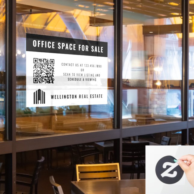 Autocollant Pour Fenêtre Code QR Immobilier à Vendre Noir Blanc (Fenêtre du restaurant)