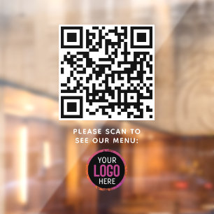 Autocollant Pour Fenêtre Code QR Logo Menu Noir Café Moderne Sans Contact
