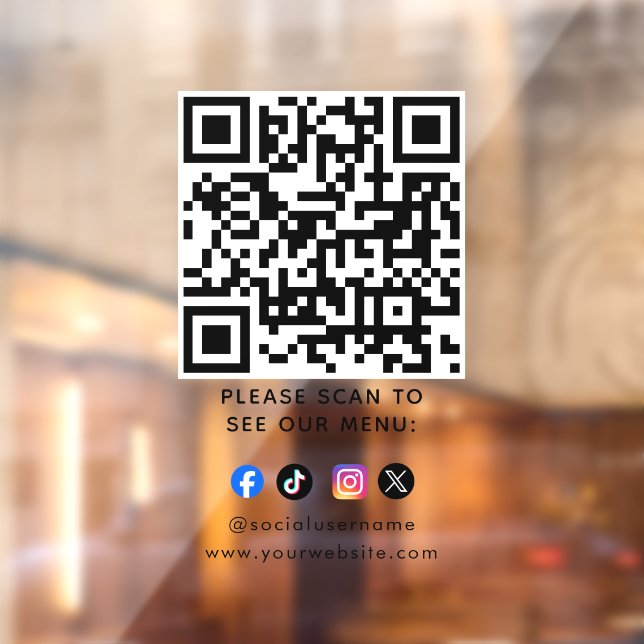 Autocollant Pour Fenêtre Code QR Logo Menu Noir Café Moderne Sans Contact (Feuille 2)