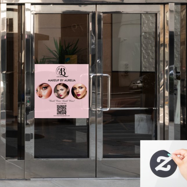 Autocollant Pour Fenêtre Code QR Logo Script Rose Pâle Photo Maquillage (Porte de bureau)