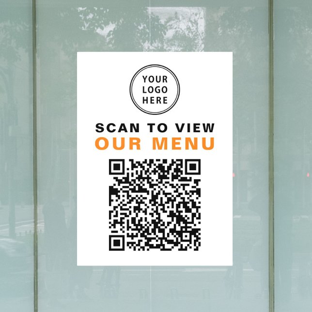 Autocollant Pour Fenêtre Code QR Menu Restaurant Café Logo (Menu QR Code Restaurant Cafe Logo Window Cling)