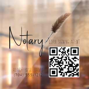 Autocollant Pour Fenêtre Code QR Minimaliste Marron & Blanc Notaire