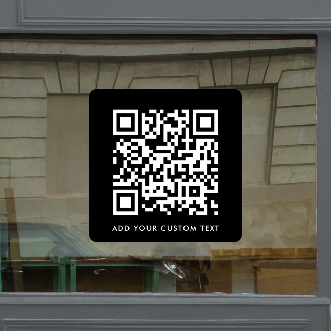 Autocollant Pour Fenêtre Code QR | Moderne Élégant Noir Scannable (Versatile editable window cling template with interactive QR code for business or personal use.)