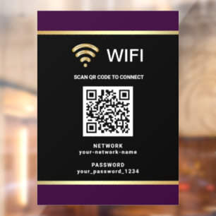 Autocollant Pour Fenêtre Code QR Moderne Noir Violet Mot de Passe Réseau Wi