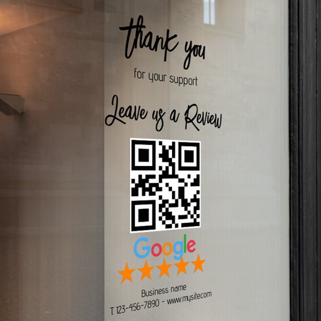 Autocollant Pour Fenêtre Code QR noir de révision de mon entreprise Google (Google Review My Business Black Qr Code Window Cling)