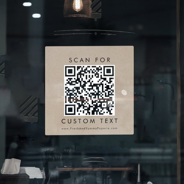 Autocollant Pour Fenêtre Code QR personnalisé de typographie kraft faux chi (Créateur téléchargé)