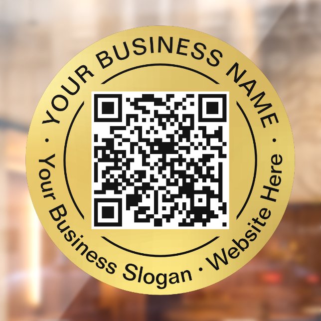 Autocollant Pour Fenêtre Code QR rond Cercle Nom de l'entreprise Fond doré (Feuille 2)
