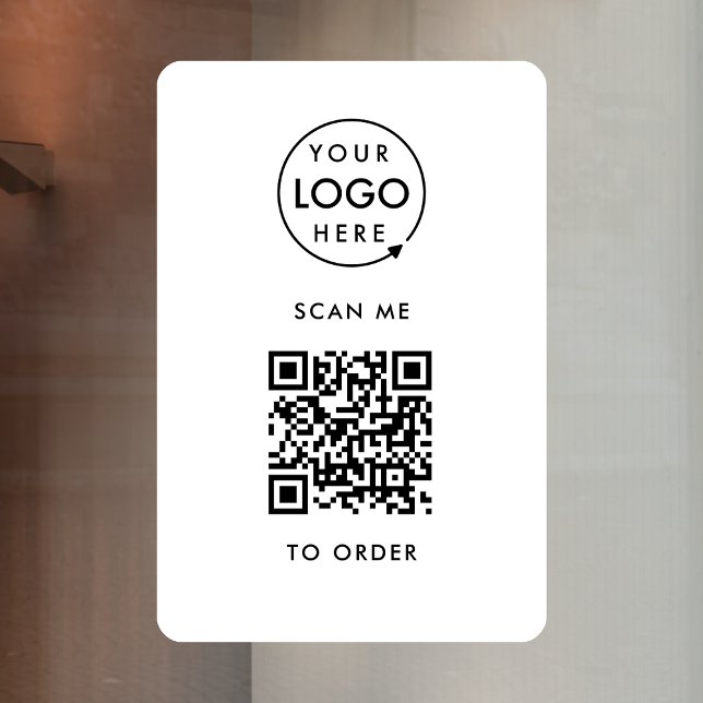 Autocollant Pour Fenêtre Code QR Scan pour Commander | Logo Entreprise Sans (Interactive "scan to order" QR code window cling for restaurants, bars, cafes & hospitality events.)