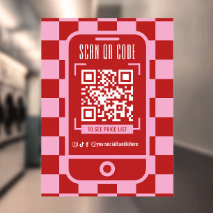 Autocollant Pour Fenêtre Code QR scannable rétro rouge et rose pour entrepr