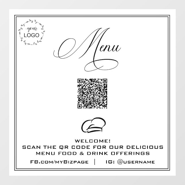 Autocollant Pour Fenêtre *~* Code QR Simple WHITE LOGO MENU Clôture de fenê (Feuille)