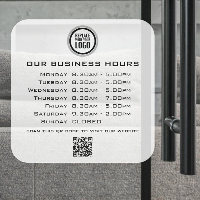 Autocollant Pour Fenêtre Code QR Texte de Logo Heures d'Ouverture d'Entrepr (Créateur téléchargé)