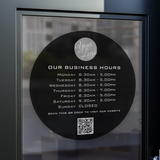 Autocollant Pour Fenêtre Code QR Texte de Votre Logo Heures d'Ouverture d'E (Créateur téléchargé)