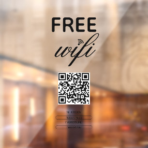 Autocollant Pour Fenêtre Code QR Wi-Fi gratuit simple noir et blanc pour un