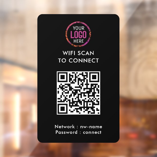 Autocollant Pour Fenêtre Code QR Wifi | Logo d'entreprise noir Scannez pour (Feuille 2)