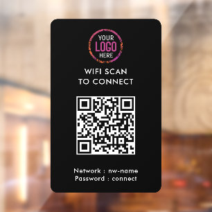 Autocollant Pour Fenêtre Code QR Wifi Logo Entreprise Noir Scannez pour v