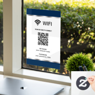 Autocollant Pour Fenêtre Code QR Wifi Réseau et Mot de Passe Bleu Marine Ar