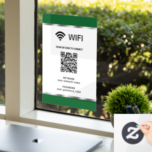Autocollant Pour Fenêtre Code QR Wifi Réseau et Mot de Passe Silver Vert