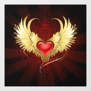 Autocollant Pour Fenêtre Coeur rouge avec ailes d'or
