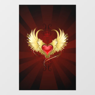 Autocollant Pour Fenêtre Coeur rouge avec ailes d'or