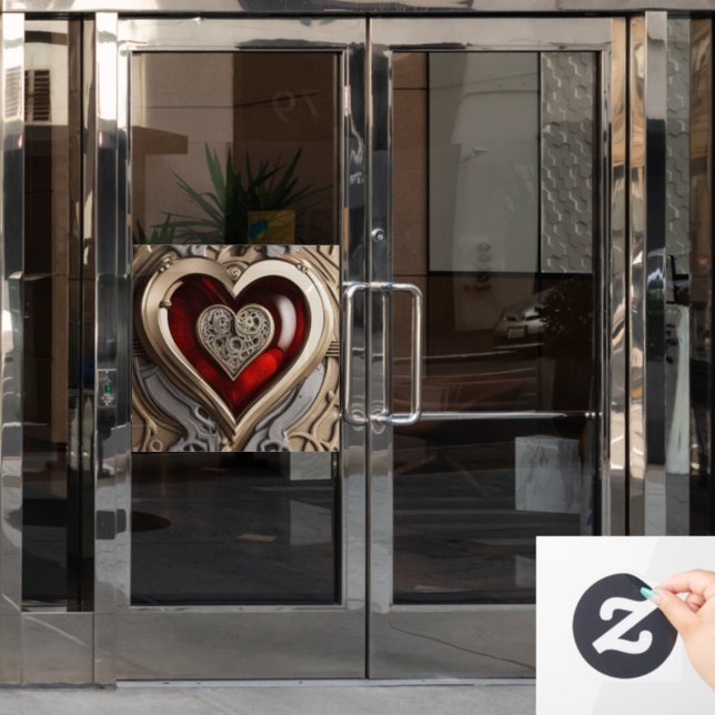 Autocollant Pour Fenêtre Coeur Steampunk - Amour mécanique complexe (Porte de bureau)