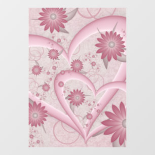Autocollant Pour Fenêtre Cœurs et fleurs abstraits roses Amour Art fractal