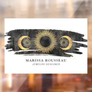 Autocollant Pour Fenêtre Concepteur de bijoux Soleil Lune Étoiles Or Noir B