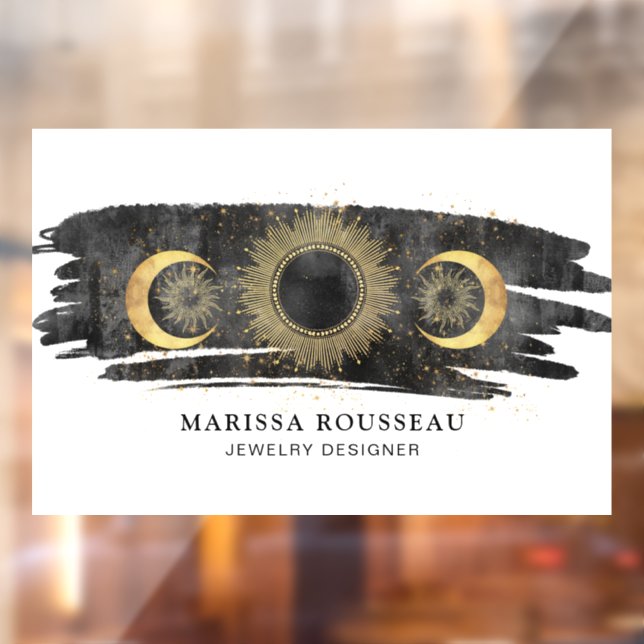 Autocollant Pour Fenêtre Concepteur de Bijoux Soleil Lune Étoiles Or Noir B (Feuille 2)